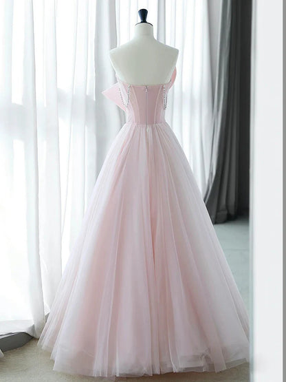 A-Line Pink Organza Long Prom Dress, Pink Long Formal Dress ED0591
