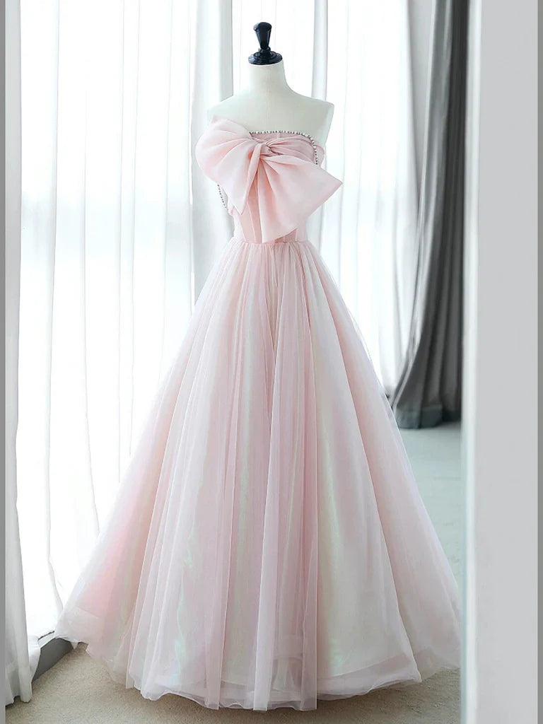 A-Line Pink Organza Long Prom Dress, Pink Long Formal Dress ED0591