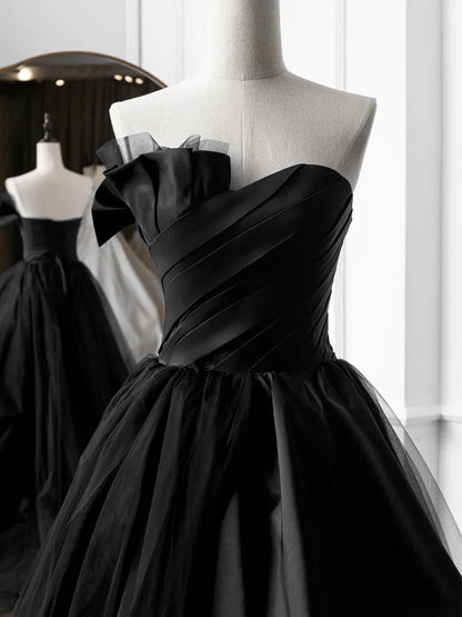 Simple A-Line Satin Black Long Prom Dress, Black Long Evening Dress ED0593