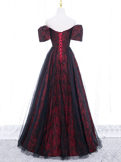 Temperamental Elegant A-Line Tulle Lace Burgundy Long Prom Dress, Burgundy Long Formal Dress ED0599