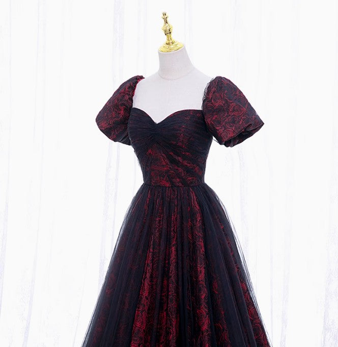 Temperamental Elegant A-Line Tulle Lace Burgundy Long Prom Dress, Burgundy Long Formal Dress ED0599
