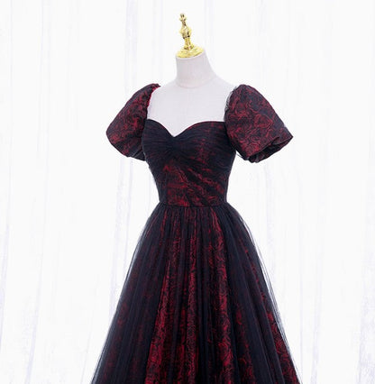 Temperamental Elegant A-Line Tulle Lace Burgundy Long Prom Dress, Burgundy Long Formal Dress ED0599