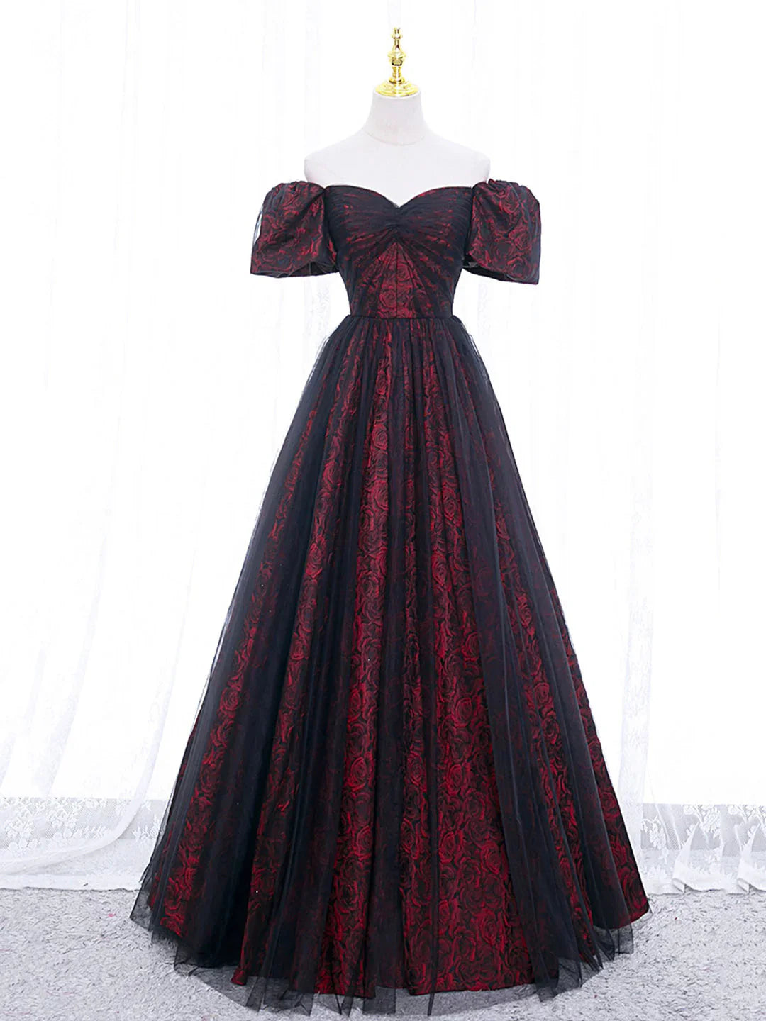 Temperamental Elegant A-Line Tulle Lace Burgundy Long Prom Dress, Burgundy Long Formal Dress ED0599