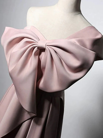 A-Line Satin Pink Long Prom Dress, Pink Long Formal Dress  ED060