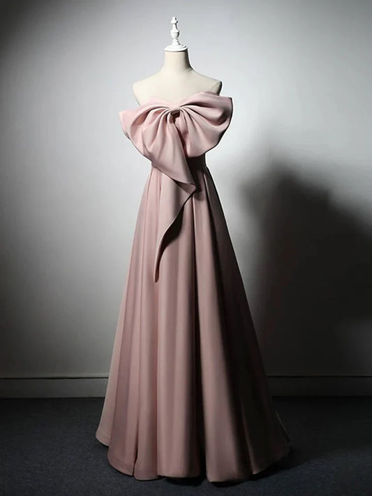 A-Line Satin Pink Long Prom Dress, Pink Long Formal Dress  ED060
