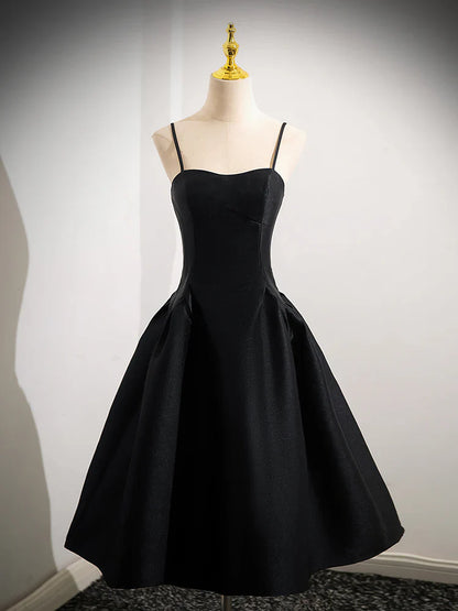 A-Line Satin Black Satin Short Prom Dress, Black Homecoming Dress ED0608