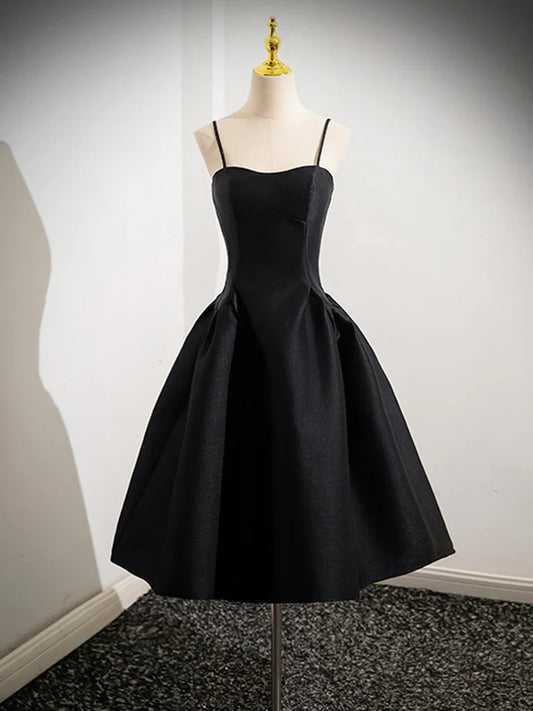 A-Line Satin Black Satin Short Prom Dress, Black Homecoming Dress ED0608