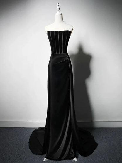 A-Line Satin Black Long Prom Dress, Black Long Formal Dress ED061