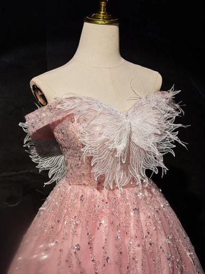 Pink A-Line Tulle Lace Short Prom Dress, Pink Cocktail Dress ED0614