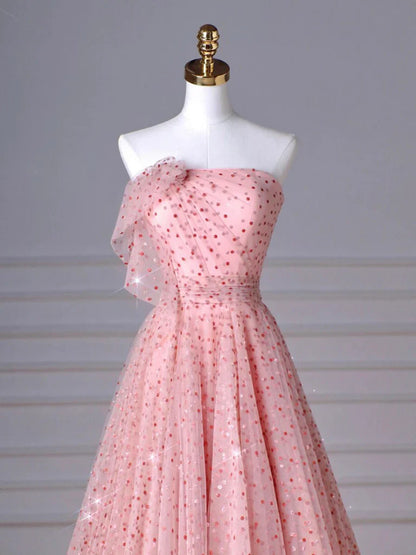 A-Line Pink Tulle Long Prom Dress, Pink Long Formal Dress ED0622