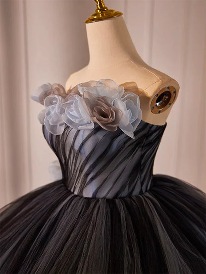 Black Tulle Long Prom Gown, Black Tulle Evening Dress ED0623
