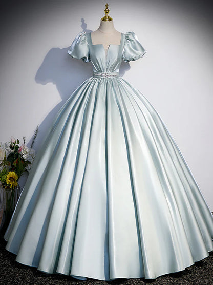 A-Line Blue Satin Long Prom Dress, Blue Long Formal Dress ED0625