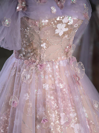A-Line Sweetheart Neck Tulle Lace Purple Long Prom Dress, Purple Long Formal Dress ED0627