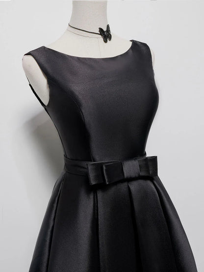 Simple A-Line Satin Black Short Prom Dress, Black Homecoming Dress ED0637