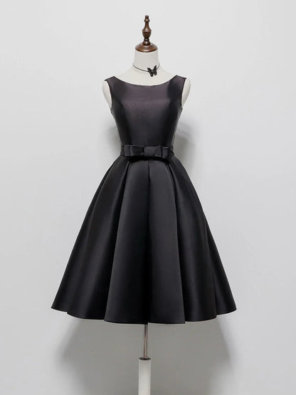 Simple A-Line Satin Black Short Prom Dress, Black Homecoming Dress ED0637