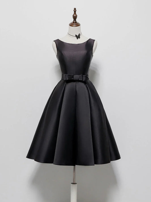 Simple A-Line Satin Black Short Prom Dress, Black Homecoming Dress ED0637