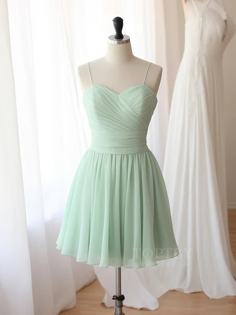 A-Line Sweetheart Neck Chiffon Green Short Prom Dress, Green Homecoming Dress ED064