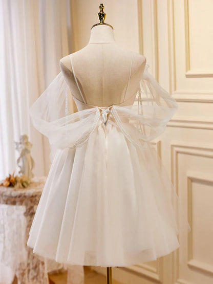 Light Champagne Tulle Short Prom Dress, Champagne Homecoming Dresses ED0642