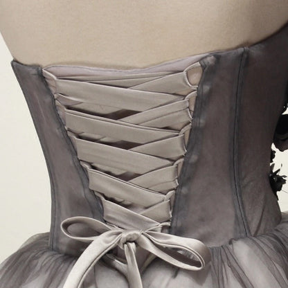 Gray Sweetheart Neck Tulle Lace Short Prom Dress, Cute Homecoming Dress ED0643