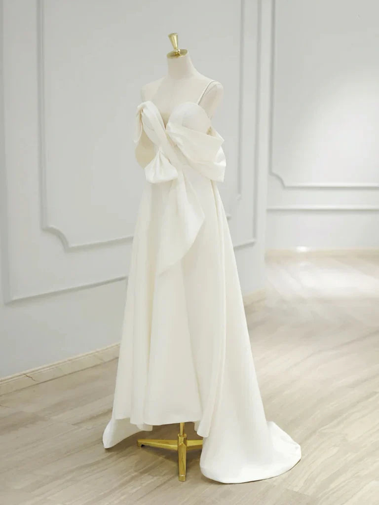 A-Line Sweetheart Neck Satin ivory Long Prom Dress, ivory Long Formal Dress  ED065