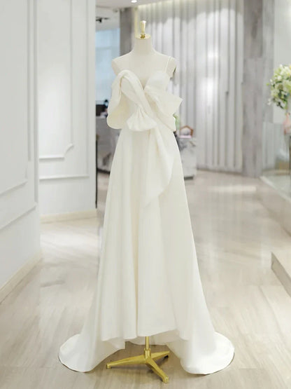 A-Line Sweetheart Neck Satin ivory Long Prom Dress, ivory Long Formal Dress  ED065