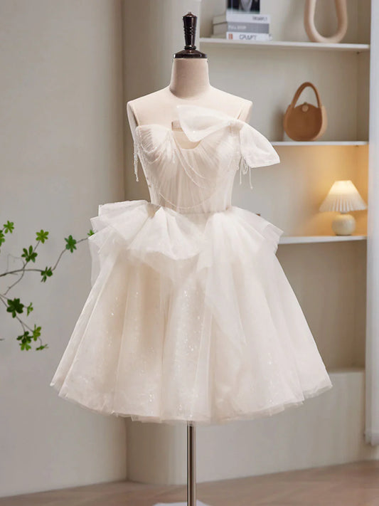 Beige Tulle Sequin Short Prom Dress, Beige Homecoming Dress ED0650