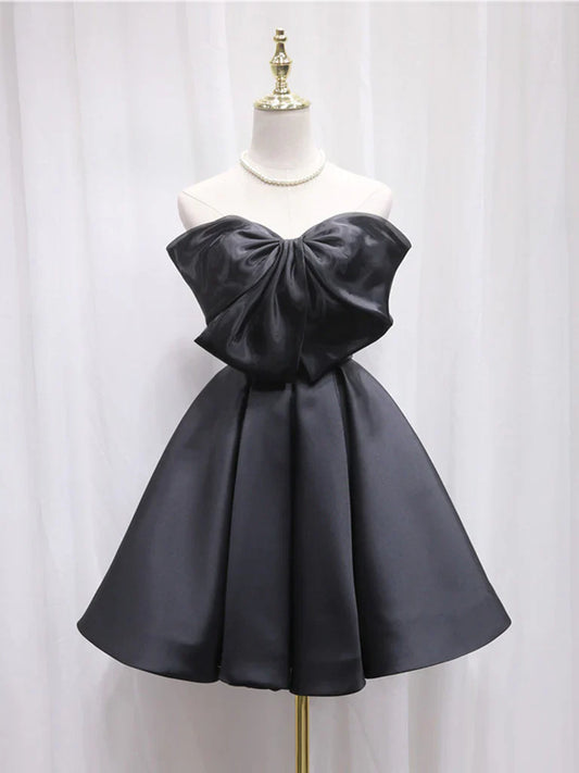 Black Tulle Satin Short Prom Dress, Black Homecoming Dress ED0651