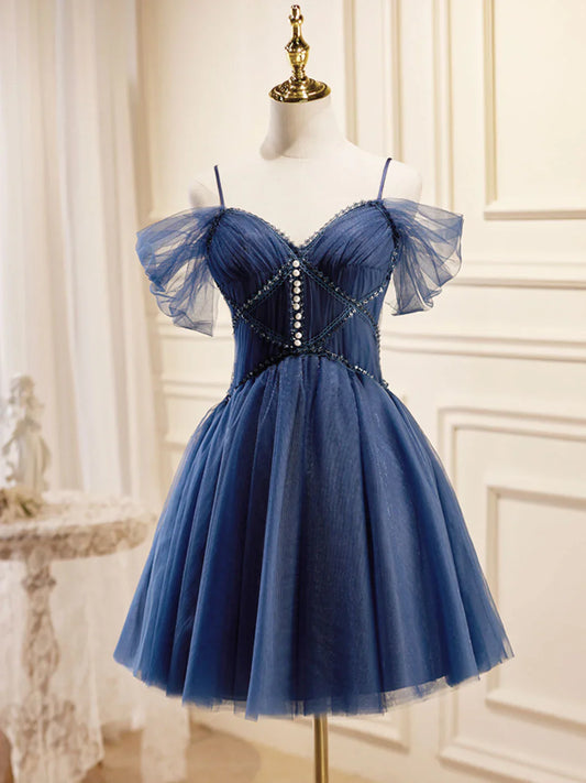 Dark Blue A-Line Short Prom Dresses, Dark Blue Homecoming Dress ED0653