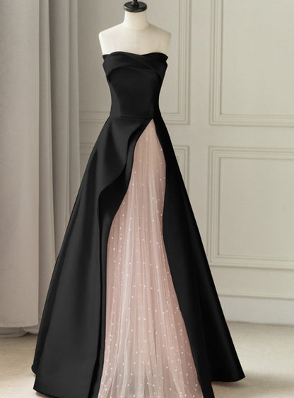 A-Line Satin Tulle Pink Long Prom Dress, Pink Long Formal Dress ED0659