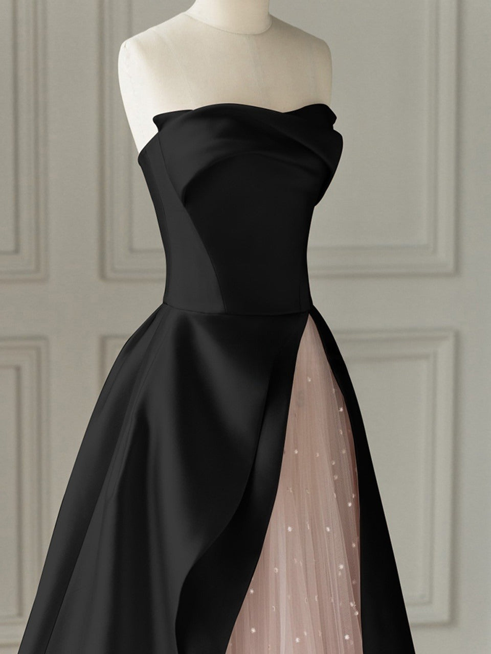 A-Line Satin Tulle Pink Long Prom Dress, Pink Long Formal Dress ED0659