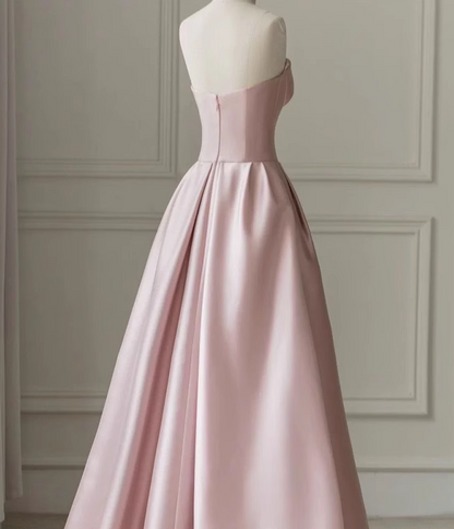 A-Line Satin Tulle Pink Long Prom Dress, Pink Long Formal Dress ED0659