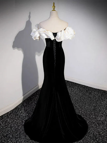 Black Off Shoulder Mermaid Long Prom Dress, Black Long Formal Dress ED0670