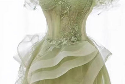 Green Off Shoulder Lace Long Prom Dress, Green Formal Dress ED0673