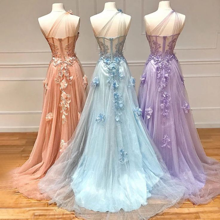 A-Line One Shoulder Tulle Lace Black Prom Dress, Black Long Evening Dress ED0676