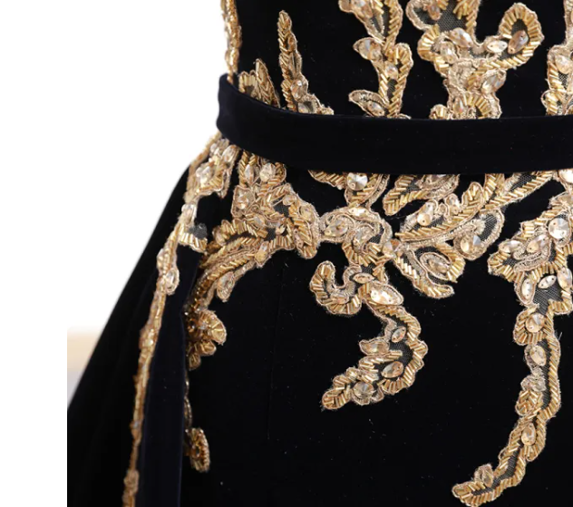 Black Velvet Sweep Train Long Prom Dress, Black Velvet Long Evening Dress ED0682