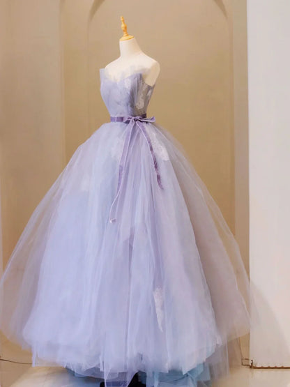 Purple V Neck Tulle Lace Long Prom Dress, Purple Formal Sweet 16 Dress ED0693