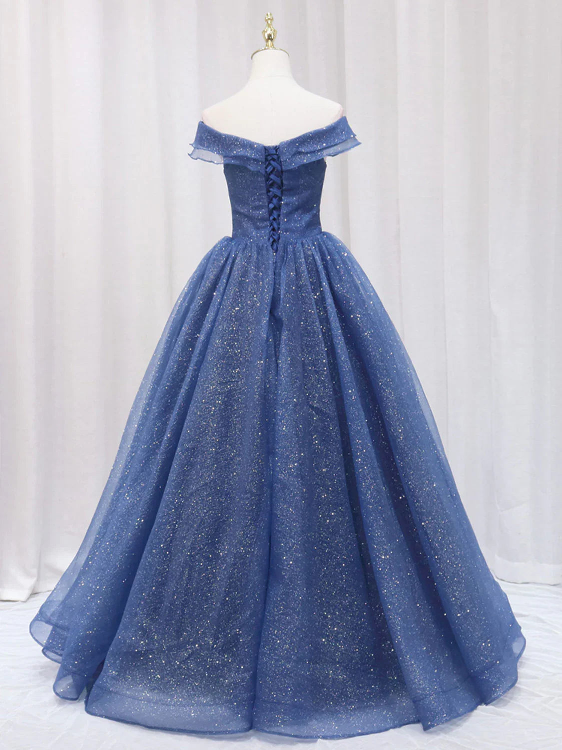 A-Line Dark Blue Tulle Long Prom Dresses, Blue Formal Evening Dress ED0703