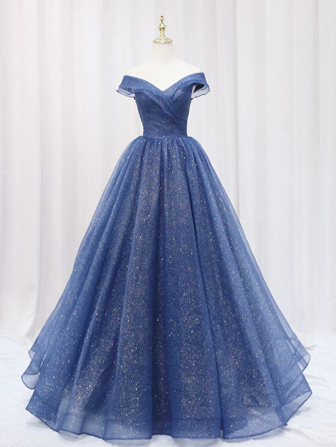 A-Line Dark Blue Tulle Long Prom Dresses, Blue Formal Evening Dress ED0703