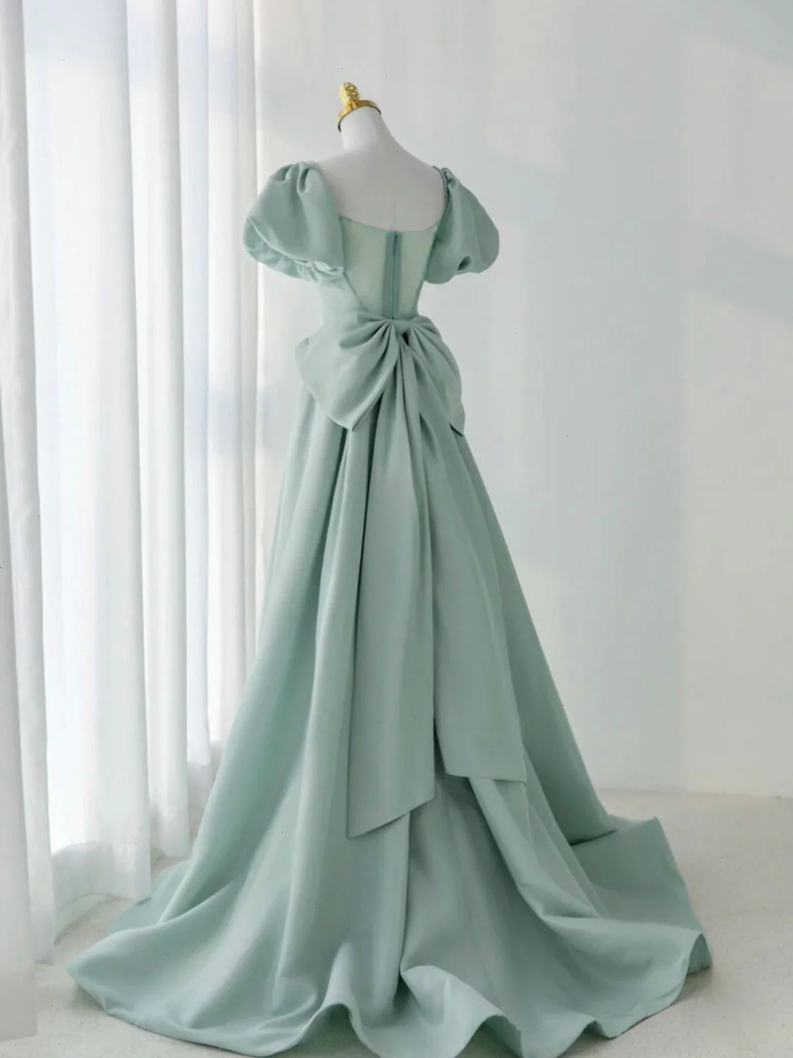 A-Line Green Satin Long Prom Dresses, Green Formal Evening Dresses ED0705