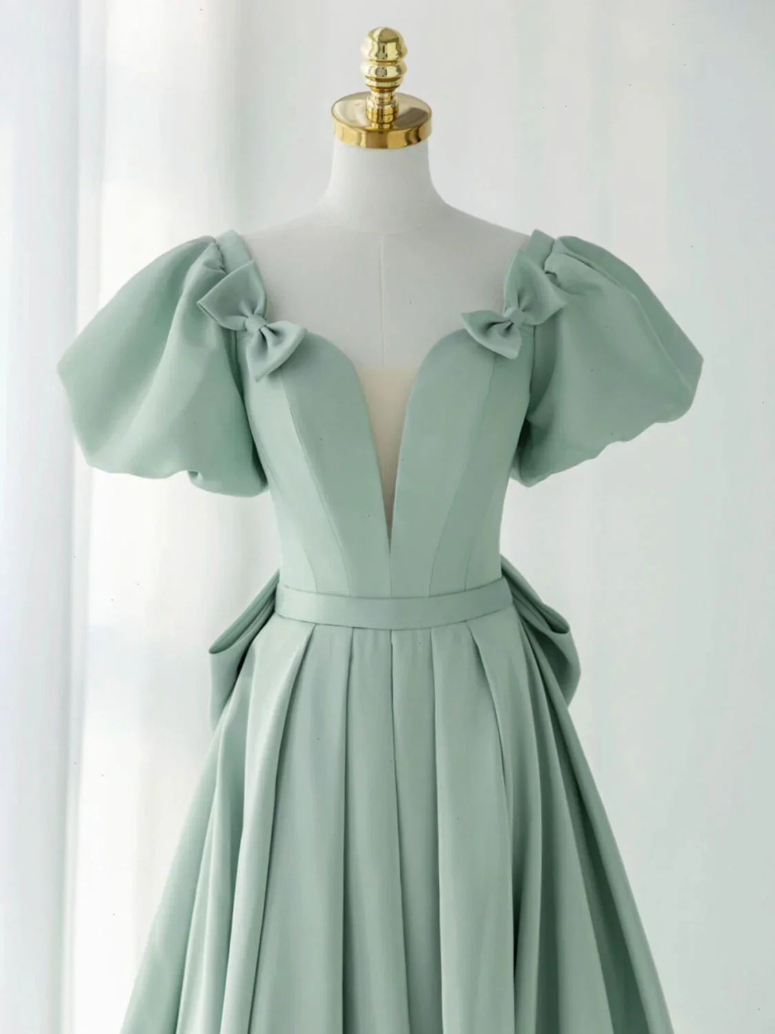 A-Line Green Satin Long Prom Dresses, Green Formal Evening Dresses ED0705