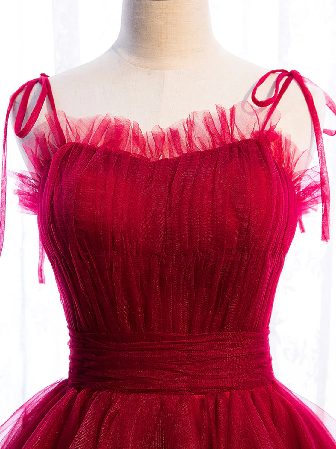 Burgundy Tulle Long Prom Dresses, Burgundy Formal Graduation Dresses ED0713