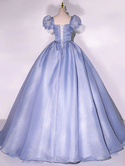 Blue Tulle Long Prom Dress, Tulle Blue Sweet 16 Dress ED0718
