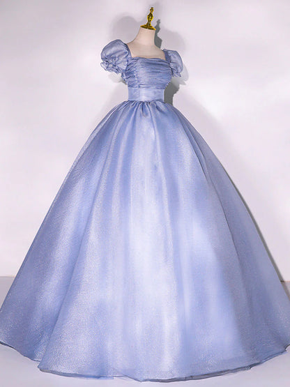 Blue Tulle Long Prom Dress, Tulle Blue Sweet 16 Dress ED0718