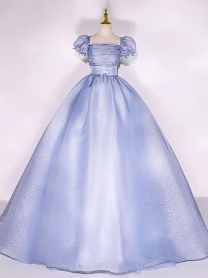 Blue Tulle Long Prom Dress, Tulle Blue Sweet 16 Dress ED0718