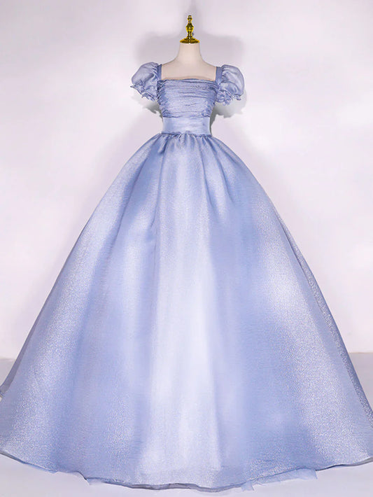 Blue Tulle Long Prom Dress, Tulle Blue Sweet 16 Dress ED0718