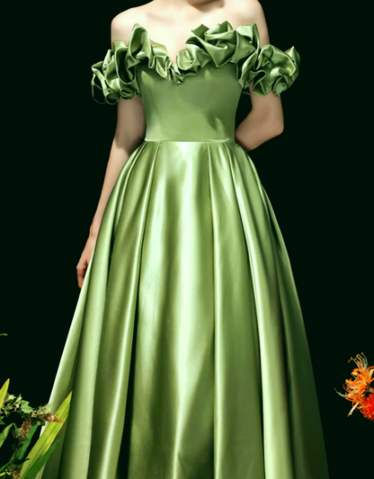 A-Line Satin Green Long Prom Dress, Green Formal Evening Dress ED0720