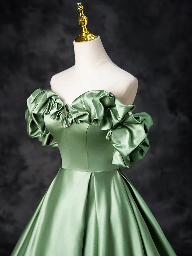 A-Line Satin Green Long Prom Dress, Green Formal Evening Dress ED0720
