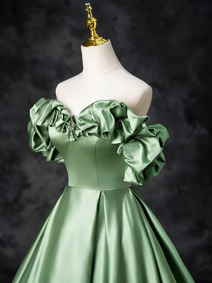 A-Line Satin Green Long Prom Dress, Green Formal Evening Dress ED0720