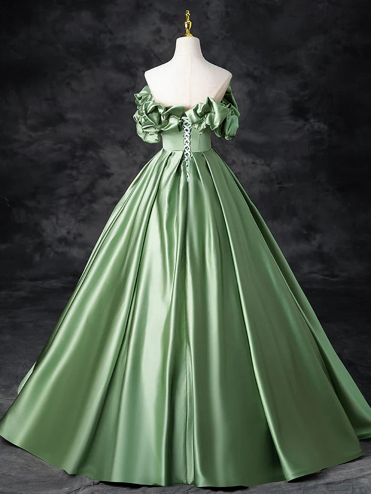 A-Line Satin Green Long Prom Dress, Green Formal Evening Dress ED0720