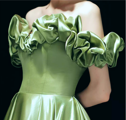 A-Line Satin Green Long Prom Dress, Green Formal Evening Dress ED0720